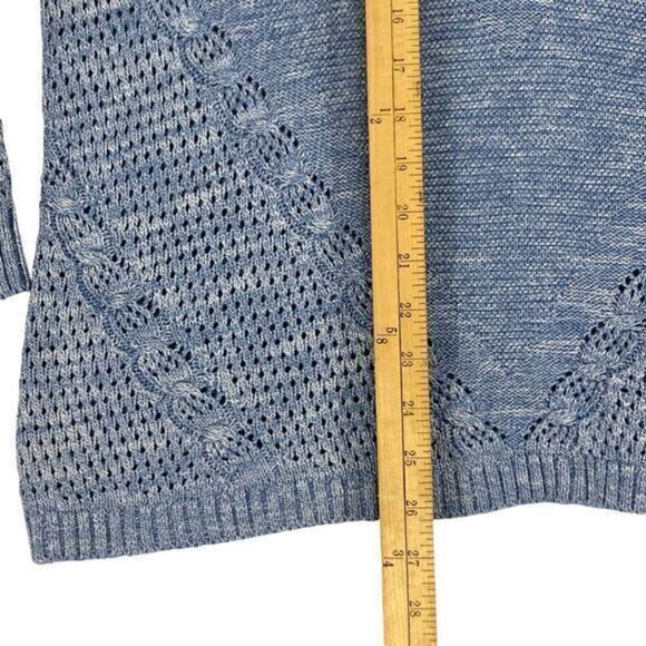 Chico's Textured Open Knit V-Neck Sweater Women L Blue Classic Oversize Pullover - Picture 15 of 16